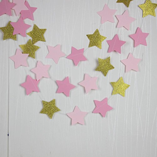 Mybbshower Blush Pink Gold Glitter Star Garlands for Baby Shower Photo Prop 12 Feets Long - //coolthings.us