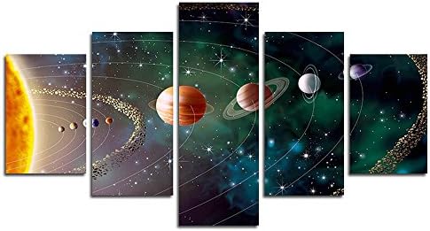 5 Panel Solar system, planets, Earth Sciences by satellite Cosmos silk Canvas posters, children bedroom decoration posters science(50"W x 28"H, No Frame) CrmArt
