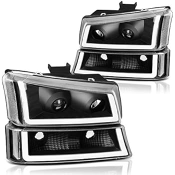 AUTOSAVER88 Projector Headlight Assembly kit for 2003 2004 2005 2006 Chevy Avalanche Silverado 1500 2500 3500/2007 Chevrolet Silverado Classic Pickup Headlamp,Black Housing Clear Reflector