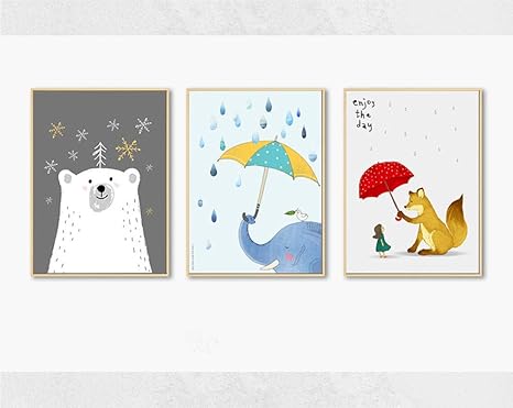 Amazon 北欧壁アート装饰ポスターかわいい クマキツネキャンバス絵画インテリア漫画アニマルプリント壁絵ベビーキッズルームリビングルームの家の装飾40x50cmx3いいえフレーム アートフレーム ポスター オンライン通販