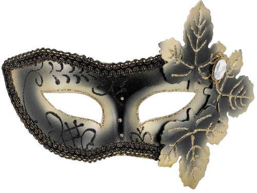 Forum Mardi Gras Costume Venetian Masquerade Half Mask With Leaves and Glitter