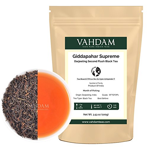 Giddapahar Supreme Darjeeling Second Flush Loose Leaf Black Tea (50 Cups), 100% Pure Unblended Exclusive Tea Direct from India, Loose Leaf Tea 3.53oz