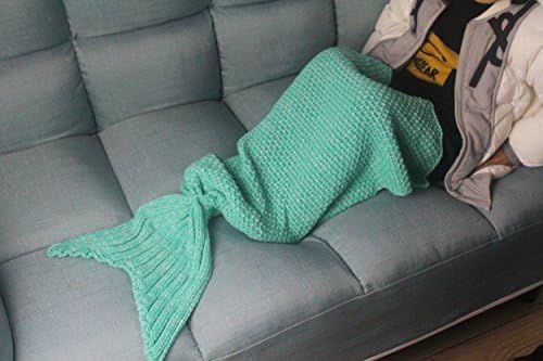 YKALF Home Decor Christmas gift for Handcrafted All Seasons Soft Warm Knitted Mermaid Tail Blanket Living Room Sleeping Bag for baby ,Assorted Size (36"20", Thin-Mint Green)