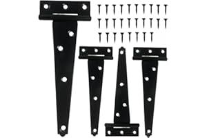 SYMI SMMR 4PCS 6 inch Heavy Duty T Hinge, Tee Door Hinge, T Strap Hinge Shed Gate Hinge, Barn Hinge, Rustproof bisagras para puertas de Madera, Black Hinges with Screws for Wooden Fence Yard