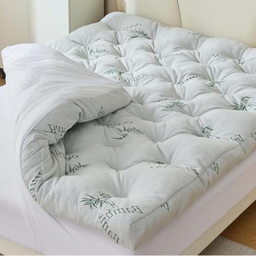 Whatsbedding Memory Foam Mattress Topper Queen Size, 5 Inches Slow Rebound Memory Foam Topper with Cooling Viscose Made from Bamboo Cover, Deep Pocket Designed Mattress Topper