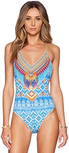 SlimWIM Swimwear Women's One Piece Swimsuits Sexy Monokini Lace-up Low Back Personalized Print Chic Bathing Suits Beach Party