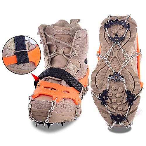 DBlosp Walk Traction Cleats Heavy Duty Trail Spikes Ice Snow Grips Anti Slip Stainless Steel Spikes Footwear Crampons Walking, Jogging Hiking on Snow & Ice (Orange Size:M) - Thumbnail 5