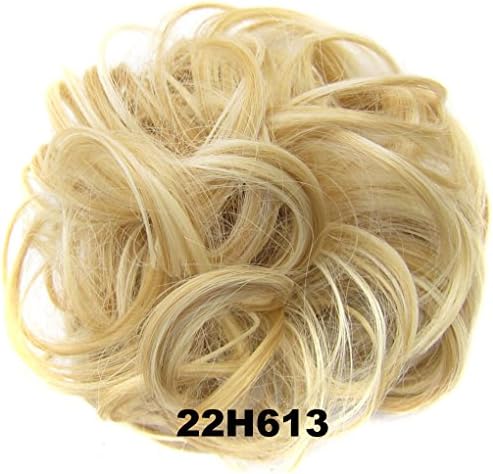 Ladies Synthetic Wavy Curly or Messy Dish Hair Bun Extension Hairpiece Scrunchie Chignon Tray Ponytail#22H613 Light blonde/Lightest blonde