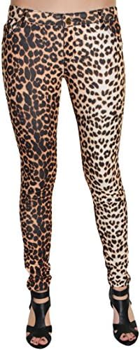 Linda Michael Womens Skinny Stretch Ponte Knit Pants (Leopard Print, Large)