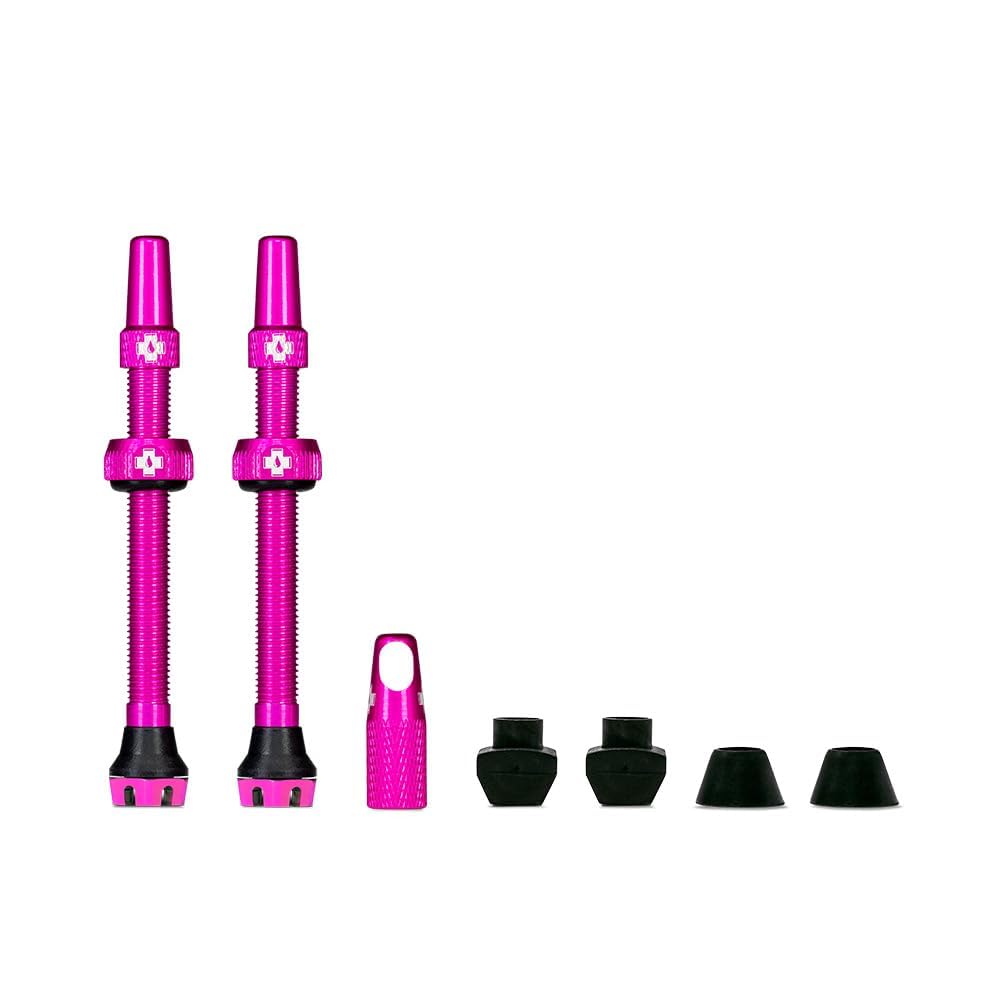Muc-Off Tubeless Valves V2-7075 Aluminium Presta Valves with Core Removal Tool - Air Flow System for Mountain Bike, Road and Gravel Wheels - Compatible with Rim Inserts - Pink, 44mm