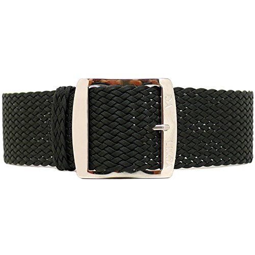 DaLuca Braided Nylon Perlon Watch Strap - Black (Polished Buckle) : 20mm