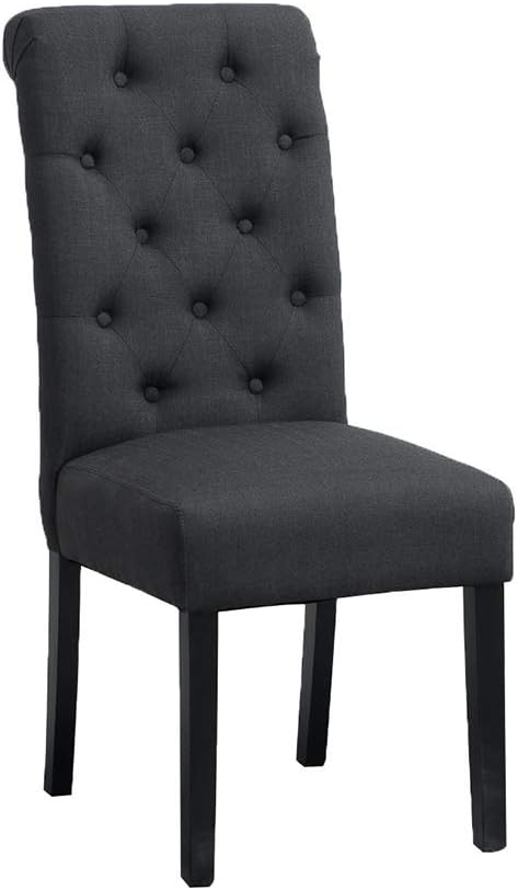 Huisen Furniture Modern Kitchen Chairs Set of 6 Fabric Upholstered Dining Chairs Black Wood Legs Dark Grey Chairs with Button for Bedroom Chairs Living Room Side Chairs Restaurant