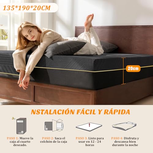 SAFONUS Colchón King Size de Memory Foam 20CM, Colchón para el Dolor de Espalda, Cama de Gel de Cobre Refrigerante en Una Caja, Firmeza Media Terapéutica, Soporte Ergonómico, 200x190cm, Negro