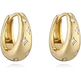 Danity CZ Star Teardrop Small Hoop Earrings for Women 14k Gold/Silver Plated Chunky Crystal Cubic Zirconia Oval Thick Huggie Hoops Hypoallergenic Fashion Trendy Jewelry