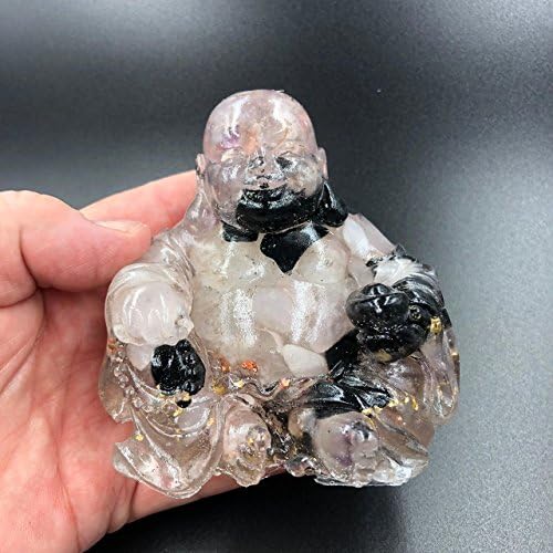 Elestial Amethyst, Black Tourmaline, Pyrite, Clear Quartz and Rose Quartz Orgone and Crystal Buddha #97