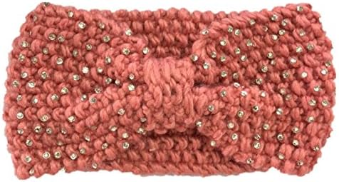 WIIPU rhinestone Knitted Turban Knitted Knotted Mohair Ear Warmer Headband (N74) Pink