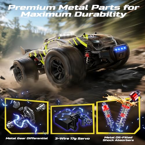 DEERC 1/14 Fast Brushless RC Car for Adults, 43 MPH High Speed 4x4 Off-Road RC Truck, Waterproof Monster Truggy, All Terrain Remote Control Drift Car for Boys 8-12, 2 Batteries, 3S Lipo Compatible