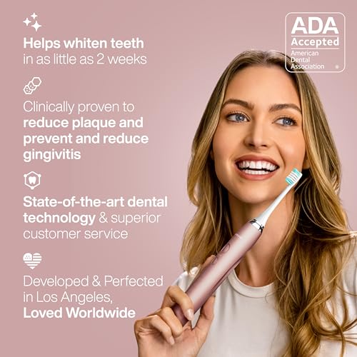 Aquasonic Vibe Series Ultra-Whitening Electric Toothbrush | ADA Accepted Toothbrush, 8 Brush Heads & Travel Case, 40,000 VPM Motor & Wireless Charging, 4 Modes w Smart Timer - Rose Gold