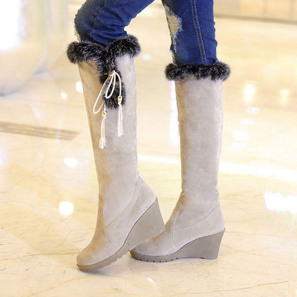 Women Knee High Boots Wedge High Heel 