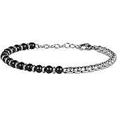 Feifuli Stainless Steel Beaded Bracelets for Men&Women,Valentines Birthday Annivesary Christmas Jewelry Gifts for Lover Father Mother Friends,Casual Trendy Beaded Bracelets Cool Adjustable Size