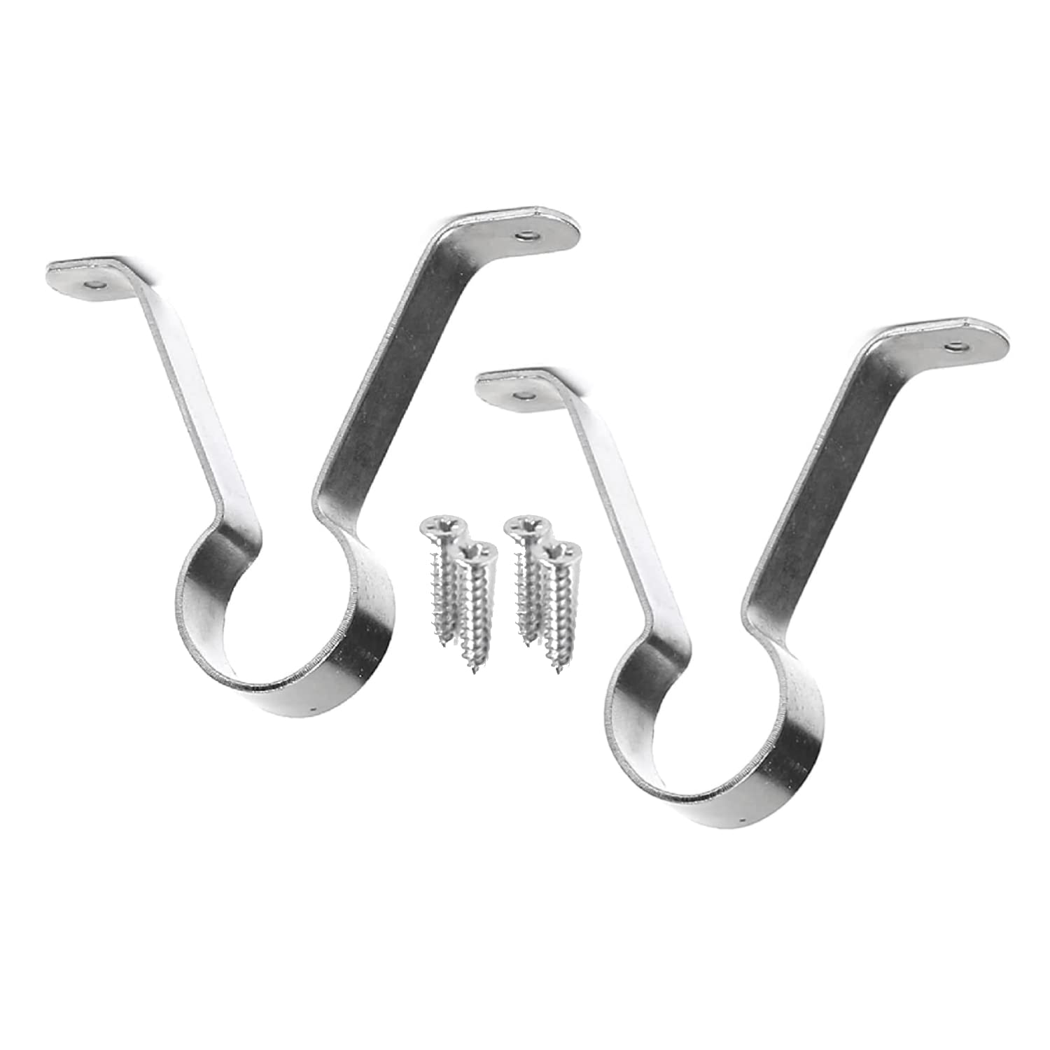 SISI UK Pack of 2 Hanging Rod Wardrobe Rail Bracket Supports Large Chrome Hanging Rods Support Brackets Hanging Rod Centre Fix Brackets for Wardrobe Rods Fits for 25mm Rail, Silver
