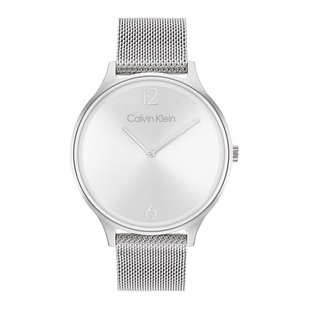 Calvin Klein Analogue Quartz Watch for Women Timeless MESH 38MM Collection with Silver Stainless Steel Mesh Bracelet - 25200001