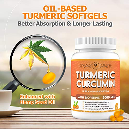 (2 Pack) Turmeric Curcumin Softgels with Black Pepper 95% Curcuminoids 2000mg for Highest Potency & Better Absorption - Premium Joint, Immune Health & Anti-Inflammatory Support Capsules Supplements