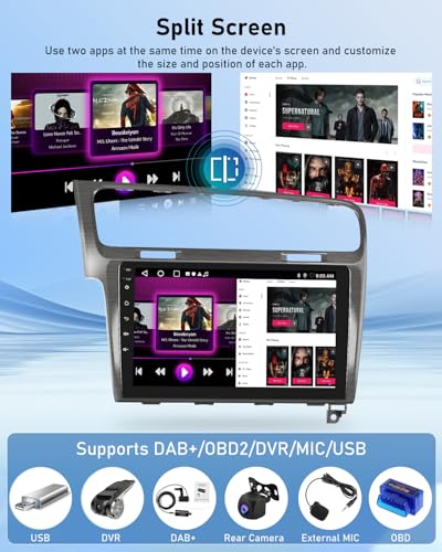 NHOPEEW 2G+64G Android Car Radio for VW Golf 7 MK7 2012-2020 – Wireless Carplay and Android Auto – 10.1 Inch Android Stereo with WiFi EQ GPS Mirror Link FM RDS + Rear Camera