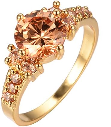 Bamos Jewelry Gold Plated Women Ring Diamond Cut Style Big Promise CZ With Small Diamond Gold Ring Size 9