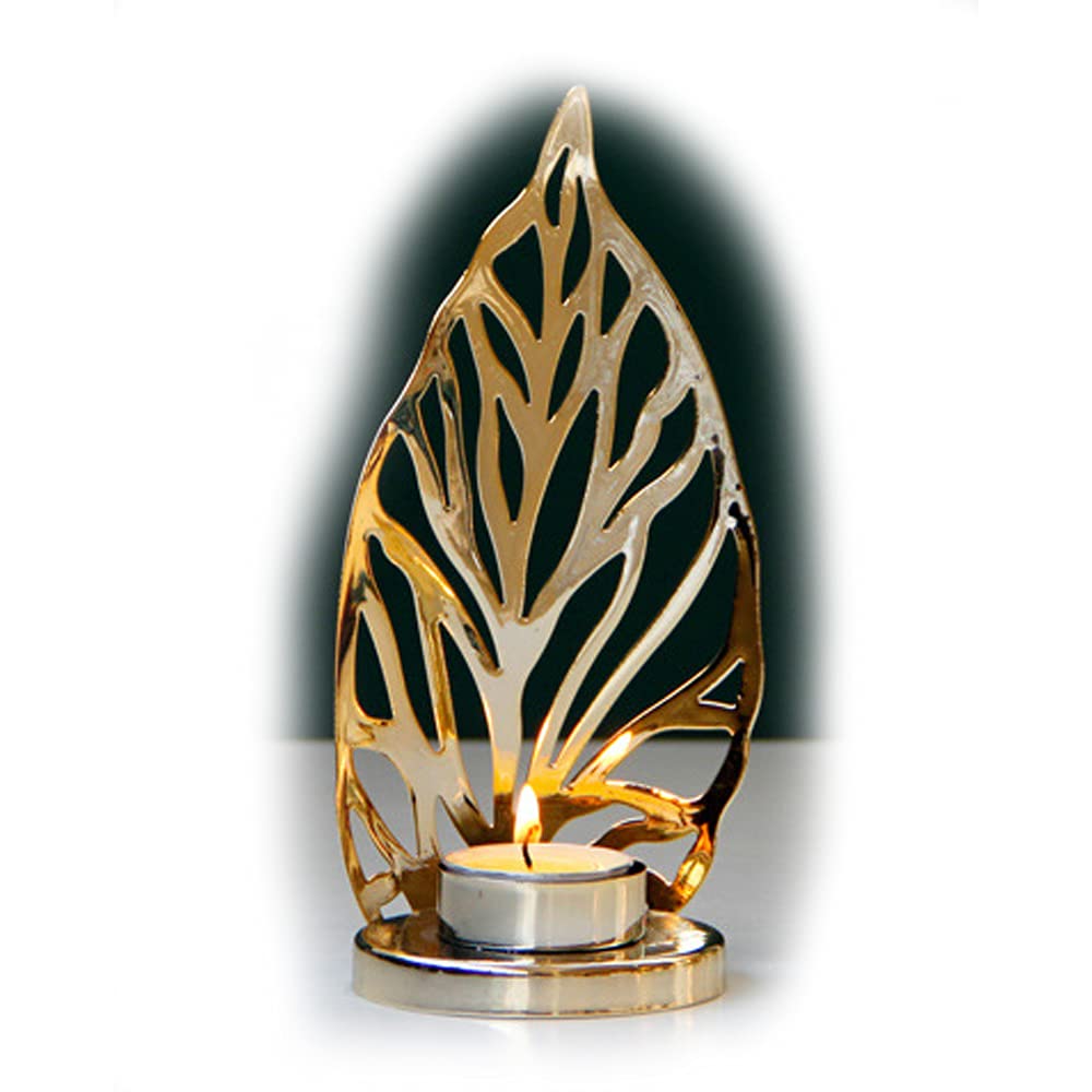 Top-Tech Golden fern leaf/Golden Peacock Screen/Gold screen candlestick Candle Holder (Gold screen)