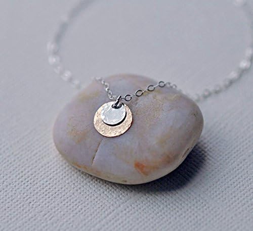 Sun &amp; Moon Necklace, Hammered Disc Necklace, Shiny Dainty Necklace, Minimalist, Everyday Necklace, Hammered Disc Necklace