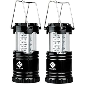 Etekcity 2 Pack Portable Outdoor LED Camping Lantern with 6 AA Batteries (Black, Collapsible)
