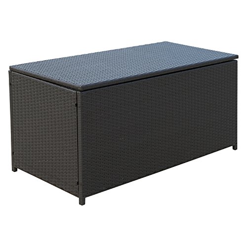 Outsunny Kissenbox Auflagenbox Gartenbox Polyrattan Garten Metall Braun L118 x B54 x H59cm