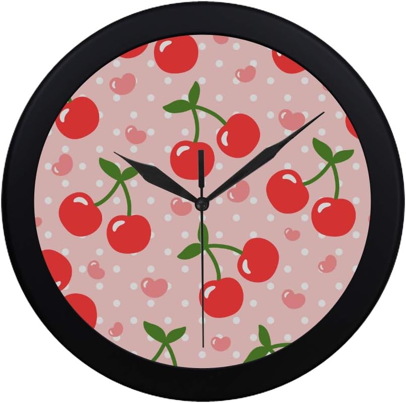 Chawzie Modern Simple Juicy Fruit Red Cherry Wall Clock Indoor Movement Wall Clcok for Office,Bathroom,livingroom Decorative 9.65 Inch