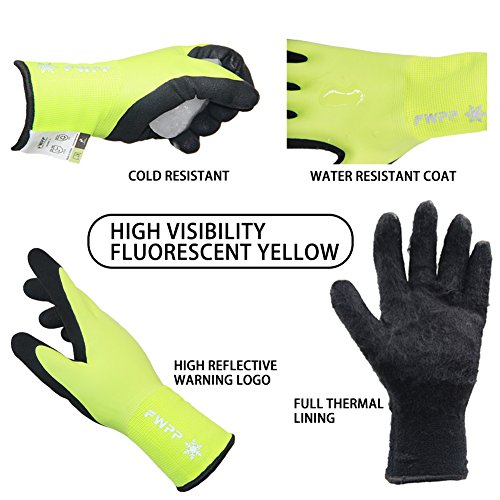 FWPP High Visibility Full Thermal Lining Winter Work Gloves Skid Resistance Comfortable Soft Keep Warm Cold Weather Safety Gloves, Pack of 1Pair Large