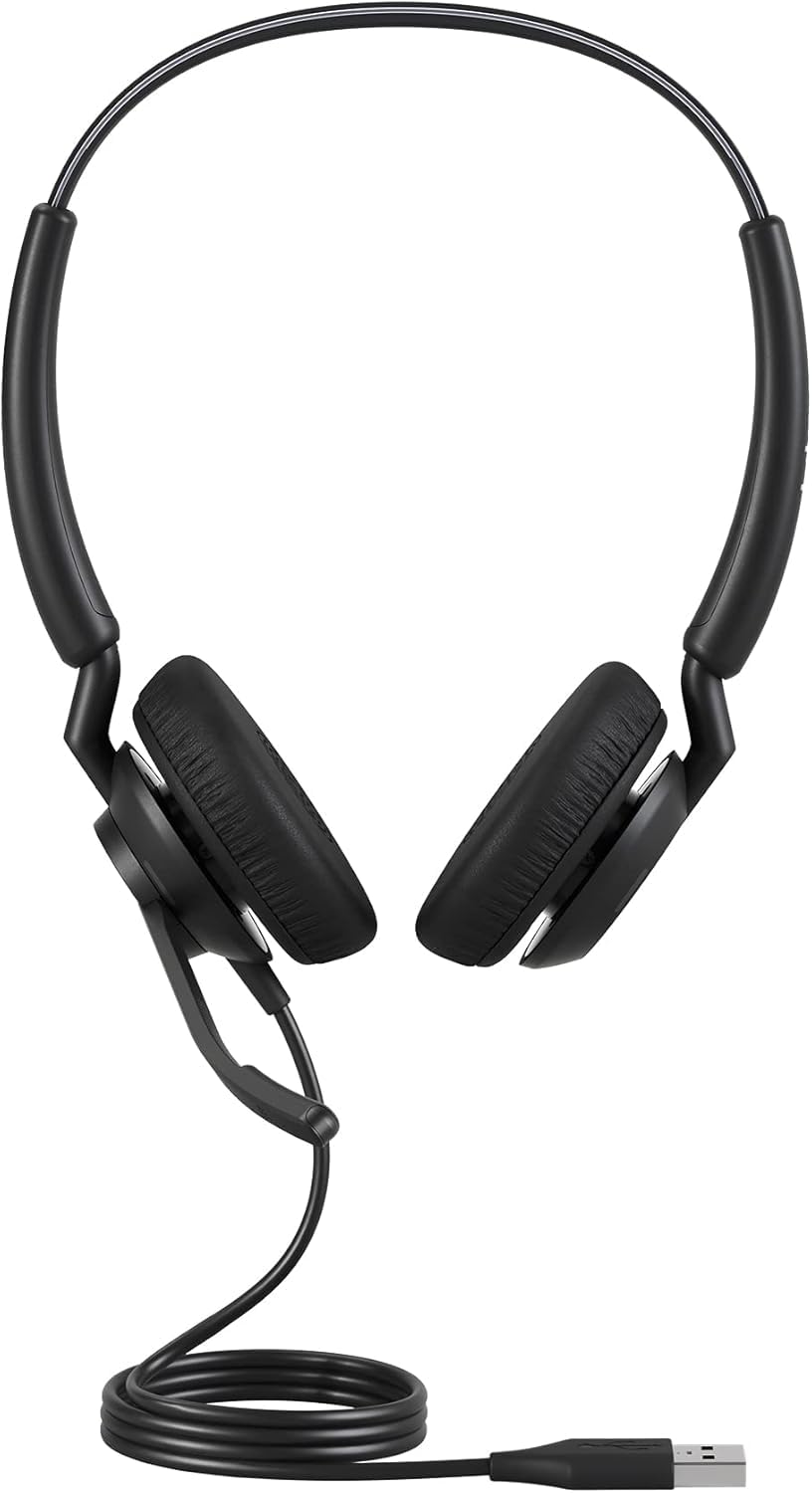 Jabra Engage 40 Wired Stereo Headset with Inline Call Control, Noise-Cancelling 2-Mic Technology, and USB-A Cable - works with all leading Unified communications platforms such as Zoom, Unify - Black