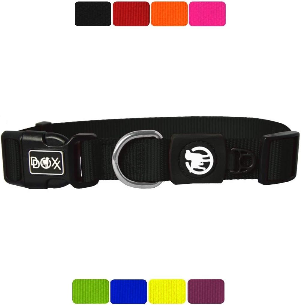 DDOXX Nylon Dog Collar - Strong and Adjustable Collars Dogs - M (Black), tree collar