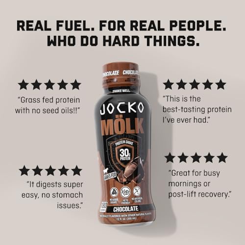 Jocko Mölk 30g Grass Fed Protein Shakes – No Added Sugar Protein Drinks KETO Friendly - Ready to Drink 12 FL Oz (Pack of 12) Vanilla
