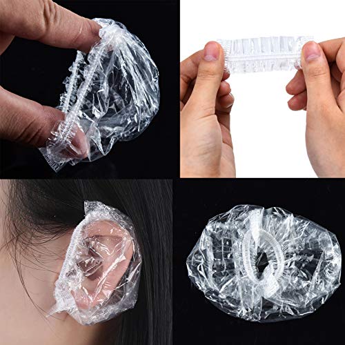AQUEENLY 200 Pcs Disposable Ear Protectors, Clear Waterproof Ear Covers for Shower, Bathing, Hair Dye