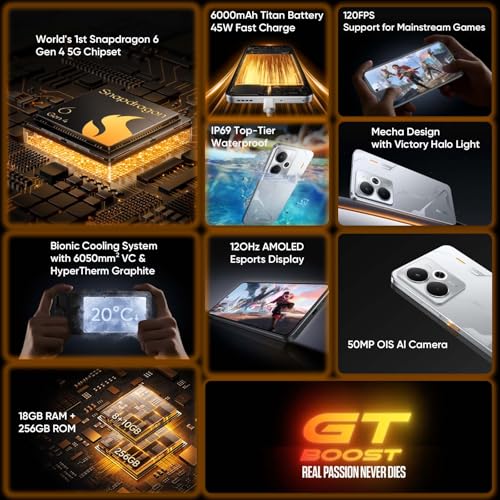 realme 14 5G Smartphone 8GB RAM + 256GB ROM, Snapdragon 6 Gen 4 e 120Hz AMOLED Schermo, Cellurale 6000mAh Batteria e Ricarica Rapida da 45W, IP69 Resistenza, GT Boost, AI OIS 50MP Fotocamera, Titanio