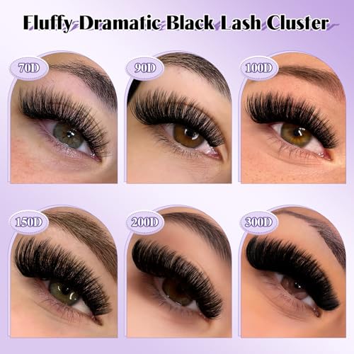 B&Q Fluffy Lash Clusters Thick 200D, Volume Eyelash Clusters 10-18mm, D Curl Cluster Eyelash Extensions, Supersoft Individual Lashes Wispy Cluster Lashes Dramatic Full Look Eyelash（200D）