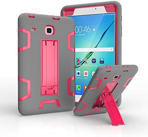 Ycxbox Samsung Galaxy Tab E 8.0" T377 Case, Galaxy Rugged Kickstand Stand Heavy Duty Kids Proof Protective Case for SM-T377A / SM-T377V / SM-T377P (Gray+Pink)
