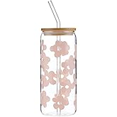 Santa Barbara Design Studio Cold Brew Glass Tumbler with Lid and Straw Sippin' Pretty Glass Cup with Bamboo Lid, 20-Ounce, Pink Floral