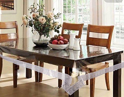 Galaxy Home Decor 6 Seater Table Cover Transparent Sheet with Silver Lace Size 60x90 Inches 30mm (Silver Lace)