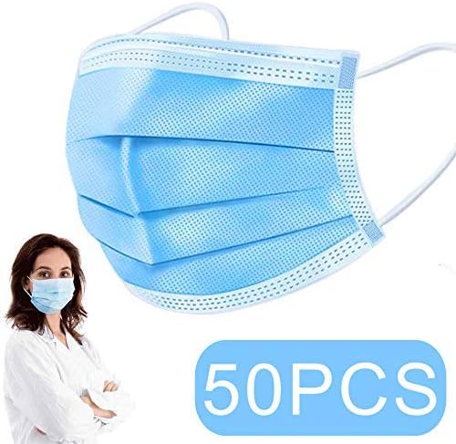 Masks Disposable medical mask with Elastic Ear Loop 3 Ply Breathable and Comfortable for Sanitary Surgical Face Shields Blocking Dust Air Pollution Protection Pack of 50 Masks In Stock