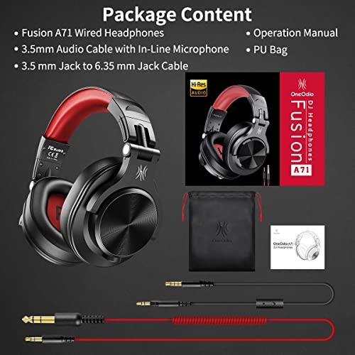 OneOdio A71 Wired Over Ear Headphones, in-Line Mic, Studio Headphones with SharePort, Professional Monitor Recording & Mixing Foldable Headphones with Hi-Res Sound for DJ Guitar Amp Computer PC