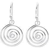 Silverly 925 Silver Spiral Disc Earrings for Women – Flat Round Openwork Swirl Dangle Earrings With Hooks – Sterling Silver Boho Jewelry - Modern Minimalist Geometric Design