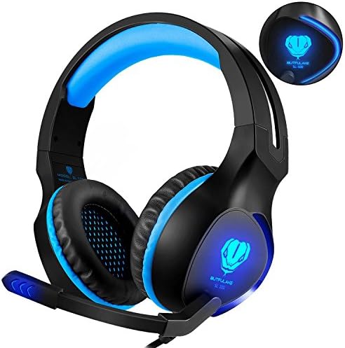 Fenvella Gaming Headset With Mic For PC/PS4/Xbox One Controller/Nintendo Switch 3.5mm Wired Stereo Noise Isolating Over Ear Headphones With LED Light Volume Control For Ipad/Laptop/Mobile Devices Blue