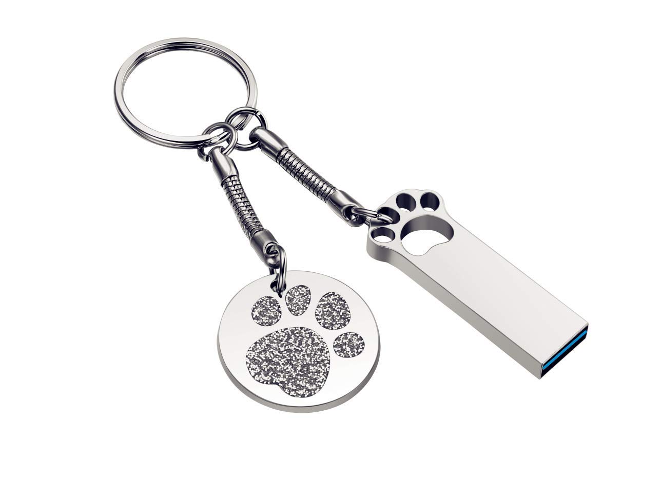 FeliSun High Speed Cat Paw Shape USB 3.0 Flash Drive with Key Ring and Protective Bag,Metal Memory Stick U Disk Pen Drive Creative Gift (64GB)