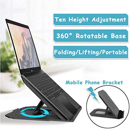 Adjustment Laptop Stand Portable Desk Rotating Bracket with Free Phone Holder, 10-Level Adjustment, 360 ° Swivel Laptop Riser Hollow Design, Efficient Heat Dissipation